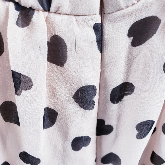 KATE SPADE Heartbeat Silk Faux Wrap Dress Tan Black Hearts Belted V-Neck Size 10 - Picture 10 of 14